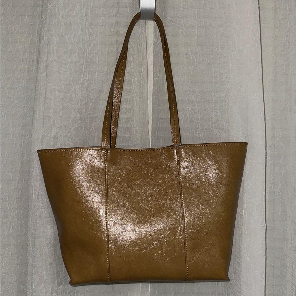 MANGO OLIVER Latte Tan Faux Exterior & Genuine Leather Inferior Tote Bag - Picture 9 of 13